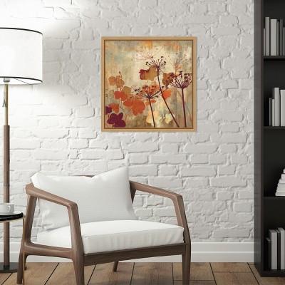 Wild Field II Abstract Floral Canvas Wall Art in Maple Frame