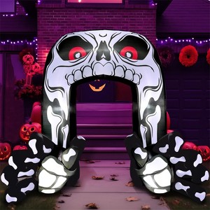 Joyfy 8 FT Tall Halloween Inflatable Outdoor Decoration, Giant Skeleton with Hands Grabbing Archway Inflatable for Halloween Yard Garden Lawn Decor - 1 of 4