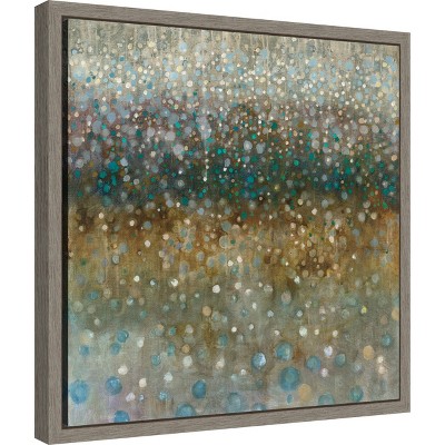 Abstract Rain Aqua and Grey Canvas Print with Frame