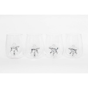 Jeanne Fitz Glitter Icon Stemless Glass Set of 4 Tumblers Silver Star - 1 of 4