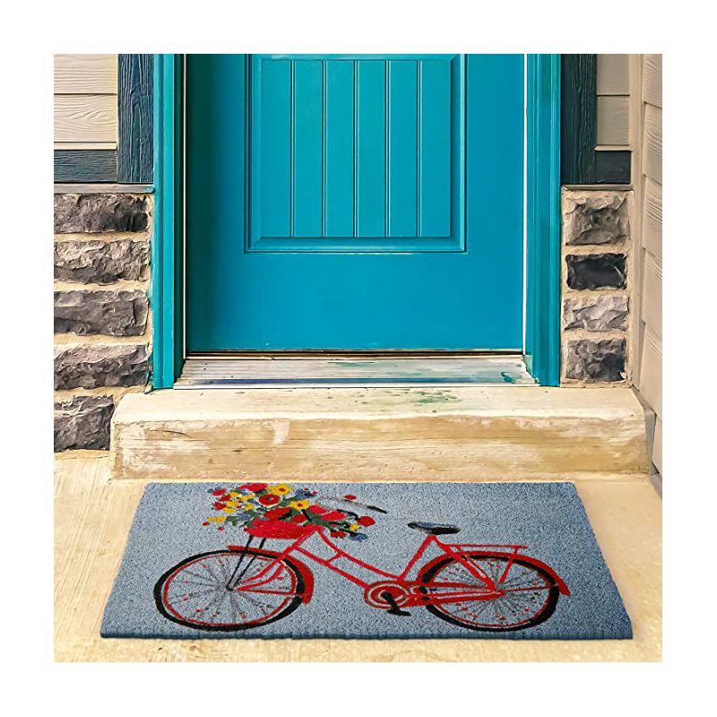 tagltd 1'6"x2'6" Bike Rider Coir Rectangle Indoor and Outdoor Coir Door Welcome Mat Red Bike on Blue Background, 2 of 10