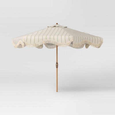 Round Striped Scalloped Fringe Edge Outdoor Patio Market Umbrella Cream - Threshold™ designed with Studio McGee