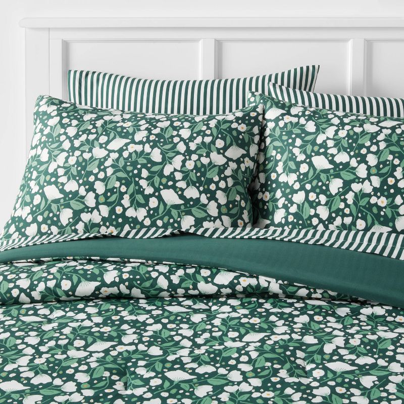 Floral Printed Microfiber Reversible Comforter & Sheets Set Dark Green - Room Essentials™, 1 of 12