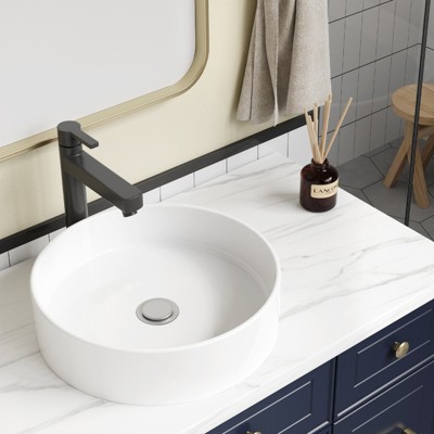Whizmax 18.7 in Vessel Sinks, Round Sinks for Bathrooms, Round Bowl Sink, Circular White Vessel Sinks Countertop Sinks for Lavatory, for Bathroom