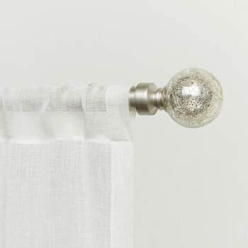 Exclusive Home Silver Aged Sphere 1" Curtain Rod and Coordinating Finial Set, Matte Silver, Adjustable 66"-120"