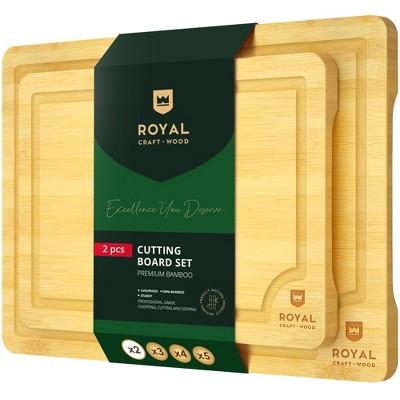 Royal Craft Wood Bamboo Cutting Board Set with Juice Grooves