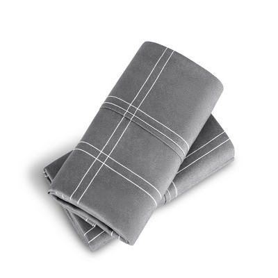 King Size Gray and White Plaid Microfiber Pillowcase Set