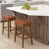 Costway 29" Bar Height Stools Set of 2/4 with PU Leather Seat Solid Rubber Wood Frame - 2 of 4