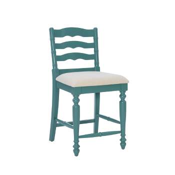 24" Marino Padded Seat Counter Height Barstool Upholstered Seat and Back Blue - Linon