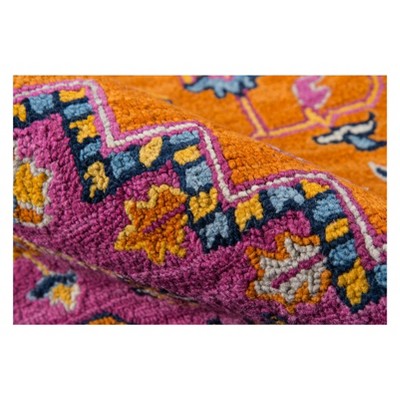 Handmade Blue and Orange Medallion Wool Tufted Rug, 2 ft x 3 ft