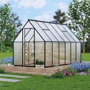6x11 FT Aluminum Polycarbonate Greenhouse, Heavy-Duty Outdoor Walk-in Greenhouse with Roof Vent and Quick Setup Design - 1 of 4
