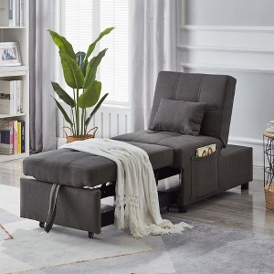Multi-Functional Folding Ottoman Breathable Linen Fabric Recliner Chair Bed With Adjustable Backrest Modern Convertible Chair - 1 of 4