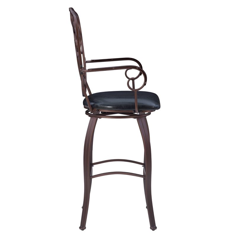 30&#34; Clacy Crested Back Faux Leather Padded Seat Barstool with Arms Brown - Linon, 5 of 13