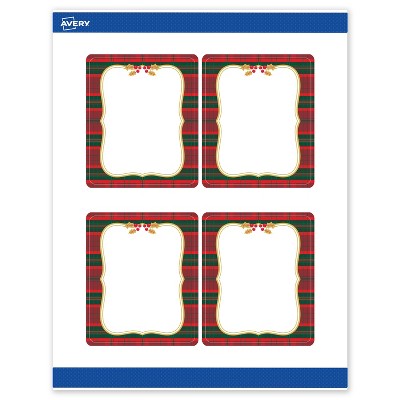 Avery Labels, 4" x 3-1/3", Gold-Red-Green Plaid, Matte, 40ct