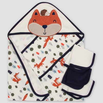 Gerber Baby Boys' 4pc Fox Bath Towel and Washcloth Set - Off-White