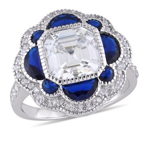 EVERLY JEWELRY | Sterling Silver 5.52 CT TGW Created Blue Spinel and Cubic Zirconia Vintage Flower Ring - 1 of 4