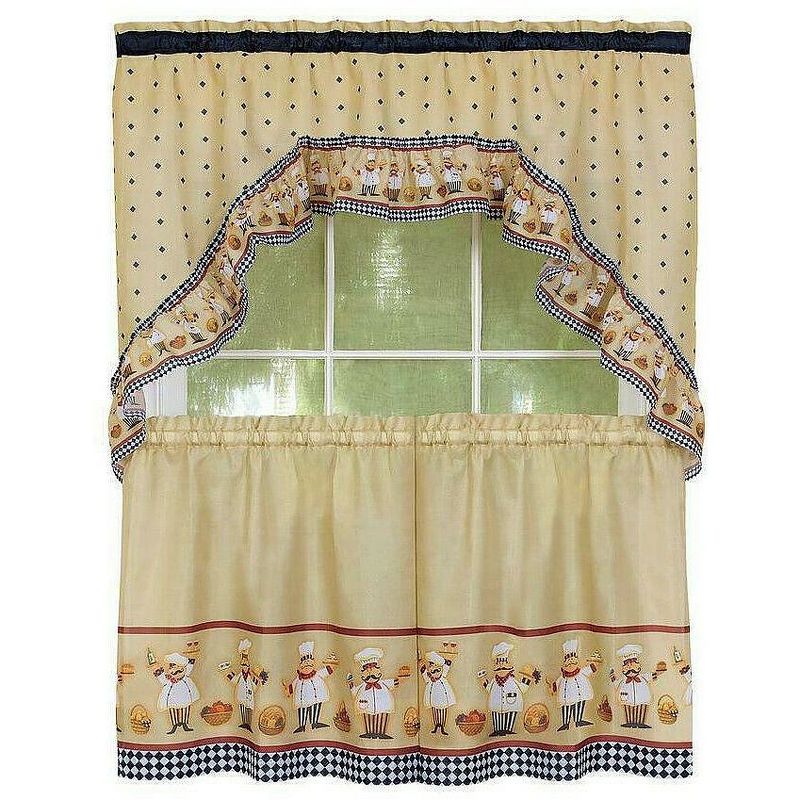 Kate Aurora Fat Chef Cucina Rod Pocket Cafe Kitchen Curtain Tier and Swag Valance Set, 1 of 4