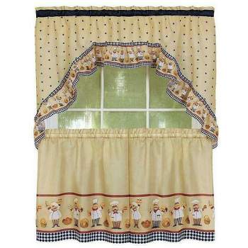 Kate Aurora Fat Chef Cucina Rod Pocket Cafe Kitchen Curtain Tier and Swag Valance Set
