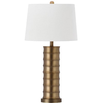 Linus Brass Column Table Lamp Set with White Cotton Shade