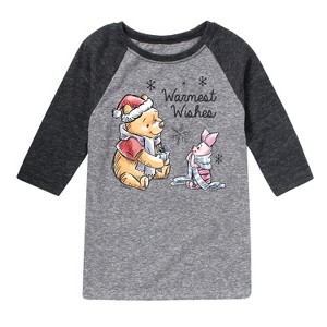 Boys' - Winnie the Pooh - Pooh & Piglet Warmest Wishes Christmas Raglan Graphic T-Shirt - 1 of 3