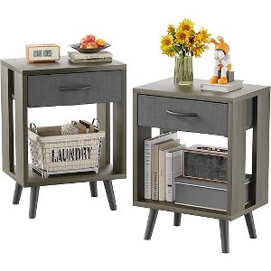 Gericco Night Stand Set 2 with 19'' D Large Tabletop and 3 Fabric Drawer, Bedside Tables with Fast Charging Station, Spacious Storage - 1 of 1