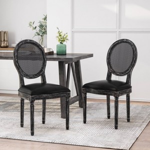 2pk Aquilla French Country Wood and Cane Upholstered Dining Chairs - Christopher Knight Home - 1 of 4