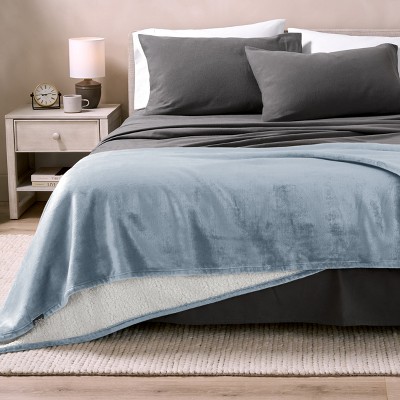Dusty Blue Full Reversible Sherpa Fleece Blanket