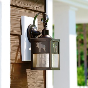 VAXCEL 1 Light Burnished Bronze Rustic Outdoor Wall Lantern Clear Glass, Moose, 12.75 inch - 1 of 4