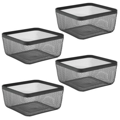 mDesign Flat Metal Bathroom Storage Organizer Bin Basket, 4 Pack