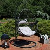 Sunnydaze Outdoor Resin Wicker Patio Caroline Lounge Hanging Basket Egg Chair Swing with Cushions and Steel Stand Set- 3pc - 4 of 4