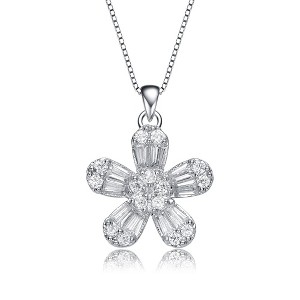Flower Style Cubic Zirconia Pendant Necklace - Elegant Jewelry for Timeless Beauty and Sophisticated Charm - 1 of 3