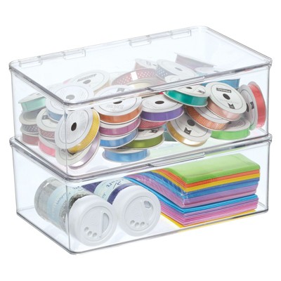 Mdesign Plastic Craft Stackable Storage Organizer W/ Hinged Lid - 2 Pack - Clear : Target