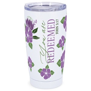 Elanze Designs 20 oz Stainless Steel On the Go Insulated Travel Tumbler With Push Top Lid, You Are Redeemed White - 1 of 4