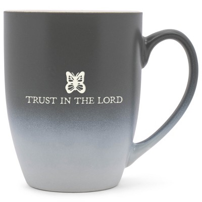 Elanze Designs Trust In The Lord Two Toned Ombre Matte Gray and White 12 ounce Ceramic Stoneware Coffee Cup Mug