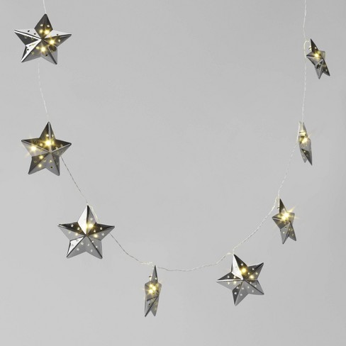 6 Silver Mini Holographic Star Lanterns 5 Warm White LEDs Batteries Included