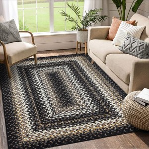 Washable Rug, Machine Washable Rugs for Bedroom, Braided Print Floor Cover, Rustic Low Pile Accent Carpet for Living Room Office, Black - 1 of 4