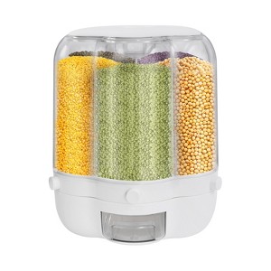 YIYIBYUS Large Rotating Food Dispenser, 6-Grid Rice Bucket Whole Grains Rice Container Storage with Lid Dry Food Dispenser Storage Box for Kitchen - 1 of 4