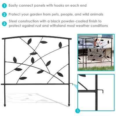 Modern Black Steel Leaves and Vines Garden Fence Panels Set