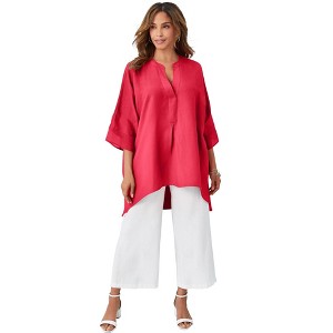 Jessica London Women's Plus Size Hi-Low Linen Tunic - 1 of 4