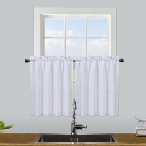 Waffle Weave Waterproof Small Curtain - Decorative Window Cover. Water-Resistant, Easy to Clean & Ideal for Kitchen, Bathroom, RV or Small Spaces - 1 of 4