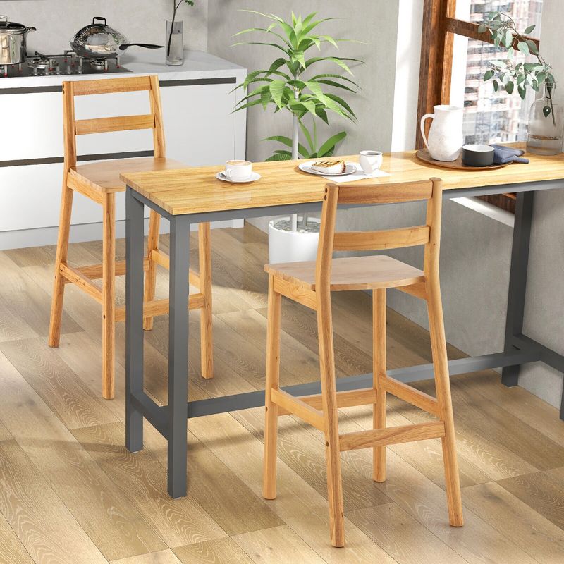 Tangkula Set of 4 Solid Rubber Wood Bar Stools 28" Dining Chairs w/ Backrests Natural, 4 of 11