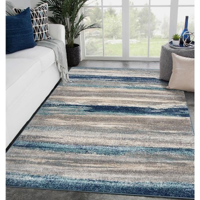 Abstract Blue Visions 5' x 7' Easy-Care Synthetic Area Rug