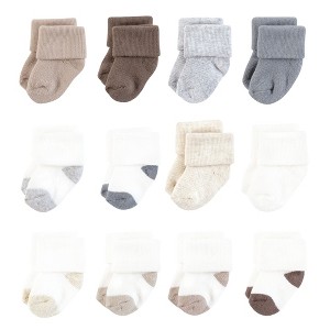 Hudson Baby Unisex Cotton Rich Newborn and Terry Socks, Neutral Heel Toe - 1 of 4