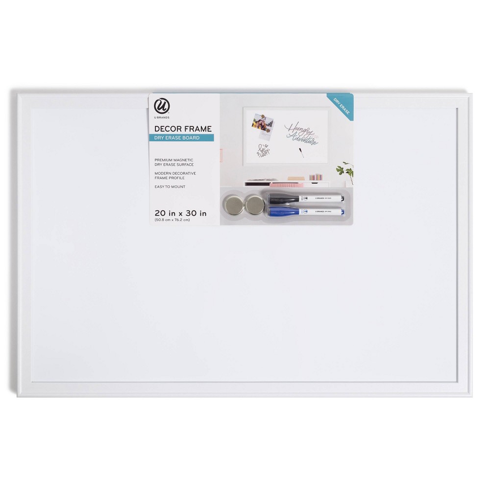 U Brands 20"x30" Minimal Deco Dry Erase Board with Two Markers - White