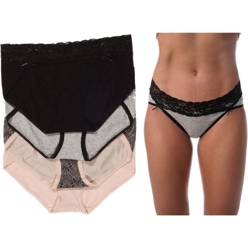 Just Intimates Ultra Soft Bikini Panties w/ Lace Trim Underwear (Pack of 4), 1 of 4