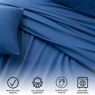 Navy Twin Solid Cotton Polyester Fleece Sheet Set