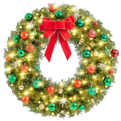 Yaheetech 30in Artificial Christmas Wreath Holiday Accent Decoration, Green