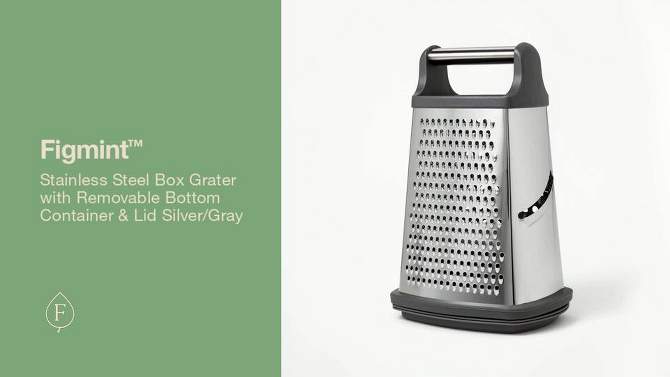 Stainless Steel Box Grater with Removable Bottom Container and Lid Silver/Gray - Figmint&#8482;, 2 of 6, play video