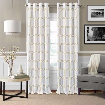 Golden Yellow Geometric Room Darkening Grommet Drapes