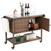 Outdoor Wicker Bar Cart, Patio Wine Serving Cart with Stainless Steel Top, Beverage Bar Prep Table with Storage & Wheel for Backyard Poolside Garden - 2 of 4